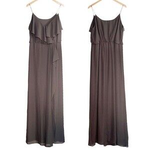 Nouvelle Amsale Drew Gray Chiffon Ruffle Wrap Spaghetti Strap Slip Dress Size XL